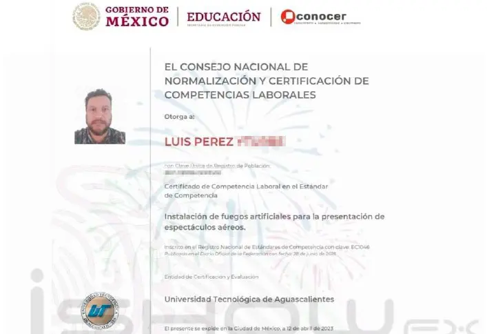 Certificado Uso de Pirotecnia